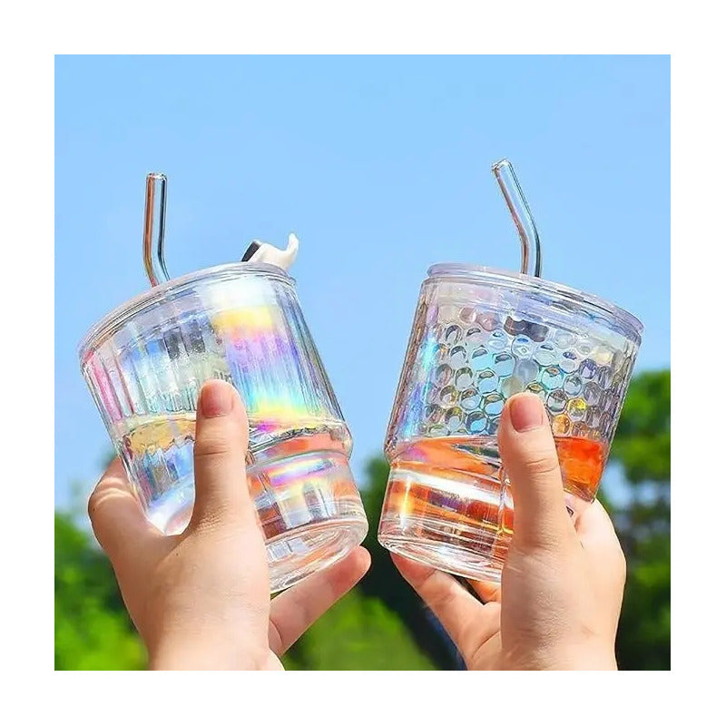 Pack X6 Vasos Con Bombilla Transparente Vaso De Vidrio Jugos