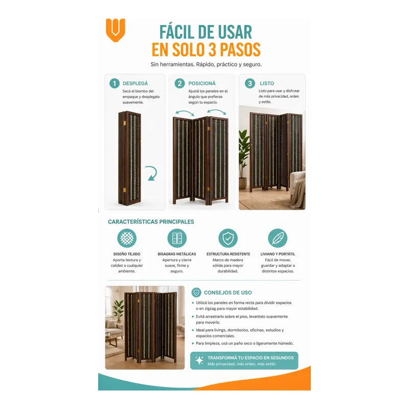 Biombo Separador Ambientes 4 Paneles 180cm Tela Plegable Bio Biombo Tela Trenzada Panel Plegables Decoración Interior Elegante Divisor Ambientes Estilo Contemporáneo Funcional Hogar Beige