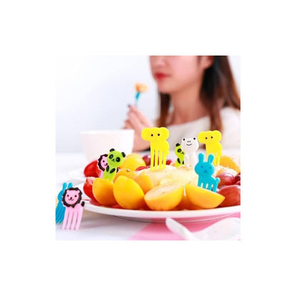 Set De 10 Mini Tenedores Pinchos Animales Lonchera Niños Mango Colores