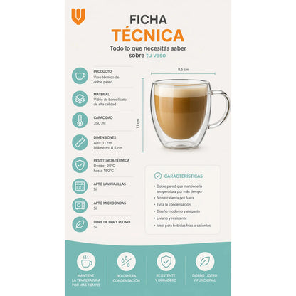 Taza Doble Pared Café Té Disfruta Bebidas Calientes Espresso Redondeado Doble Pared Cuerpo Curvo Asa Ergonómica Boca Circular Base Estable Estilo Moderno Individual Hogar Uso Transparente Cristal...