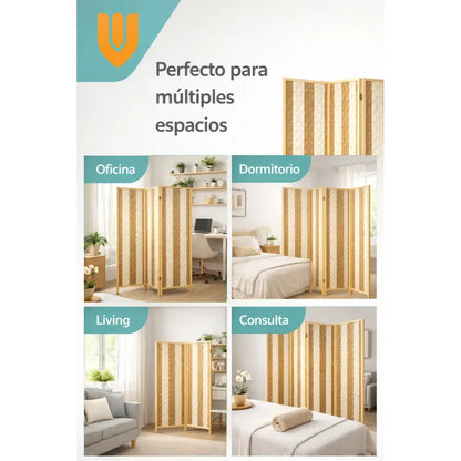 Biombo Oficina Ambientes Separador Divisor 4 Puertas 180 Cm Lisa Blanco/marron