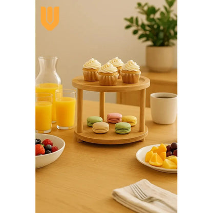 Base Cupcakes Bambu Rotatorio Exhibidor Postres Cocina Hogar Madera Bambu Claro Estilo Rustico Elegante Moderno Decorativo Mesa Postres Eventos Visual Premium Armonico Hoga