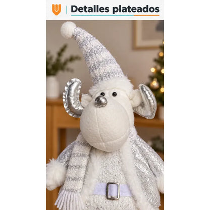 Muñeco Navideño Reno 70cm Retraible Decorativo Figura Blanco Muñeco Adorno Navideño Muñeco Papá Noel Viejito Pascuero Santa Claus Gorro Barba Blanca Figura Verdes Cascabel 70cm Retraible