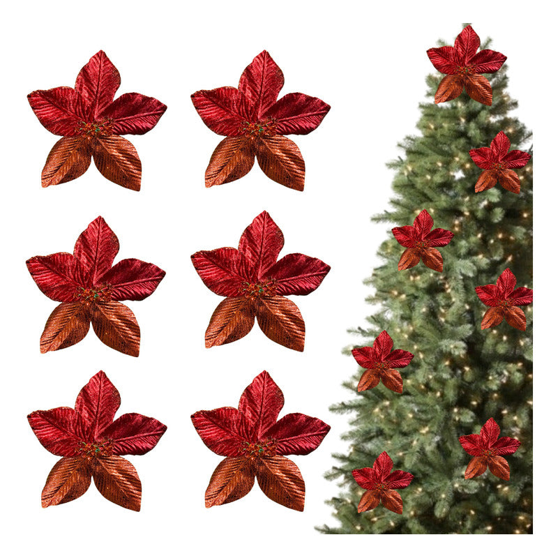 X6 Flores Navideñas Adornos De Navidad Decoración Flor Rojo Rojo Floreado