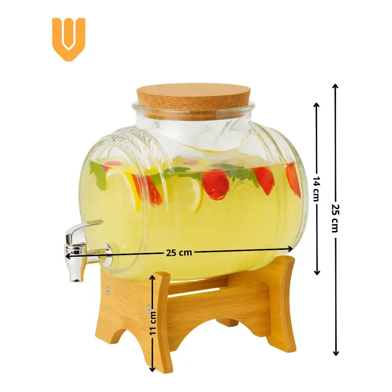 Dispensador Jugo Agua Vidrio Soporte Bambu Bebidas 3 Litros Transparente/bambu