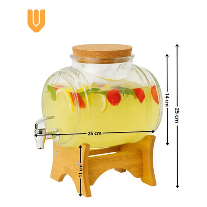 Dispensador Jugo Agua Vidrio Soporte Bambu Bebidas 3 Litros Transparente/bambu