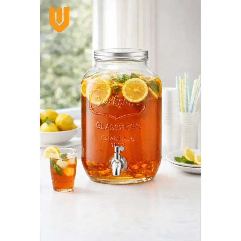 Dispensador Bebidas Vidrio 5 Litros Frasco Grueso Grifo Meta Transparante