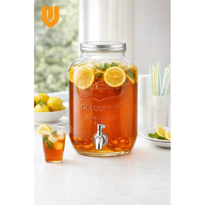 Dispensador Bebidas Vidrio 5 Litros Frasco Grueso Grifo Meta Transparante