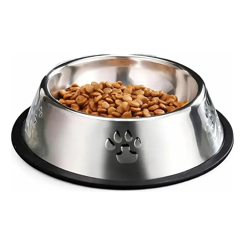 Plato Perros Gatos Base Goma Evita Derrames Higiene 26 Cm Gr Metalico Plateado Tono Brillante Acero Inoxidable Resistente Agua Mascotas Estilo Moderno Visual Limpio Durabilidad Alta