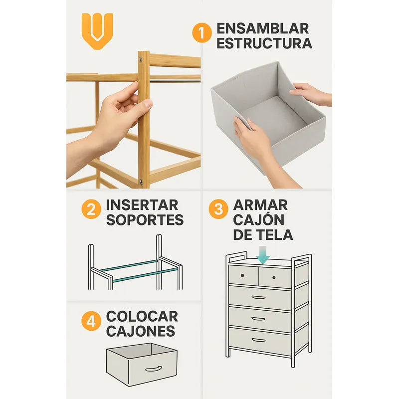 Estante Bambu 4 Niveles Baño Organizador Duradero Resistente Bambu/cajones Blancos