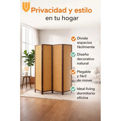 Biombo Separador Ambientes 4 Paneles Marron Natural Hogar Marron Claro Natural Estilo Madera Decoracion Interior Hogar Living Dormitorio Oficina Diseño Natural Moderno Paneles Plegables Biombo...