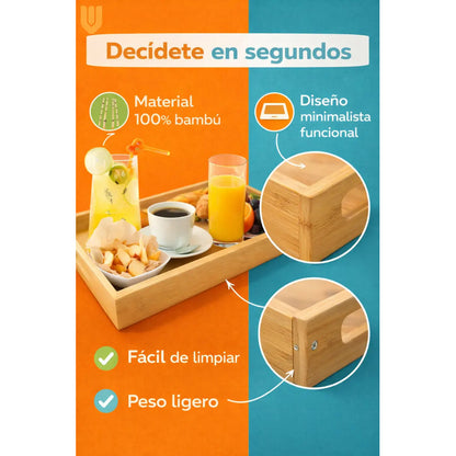 Bandeja Desayuno Bambu Ecologico 40x28cm Rectangular Hogar Bambú