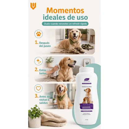 Shampoo Seco Perro Desenredante Anticaida Pelo Polvo Higiene Shampoo Seco Perro Polvo 200 G Baño Seco Desodorizante Desenredante Anticaída Pelo Higiene Limpieza Rápida Pelaje Suave - 200g