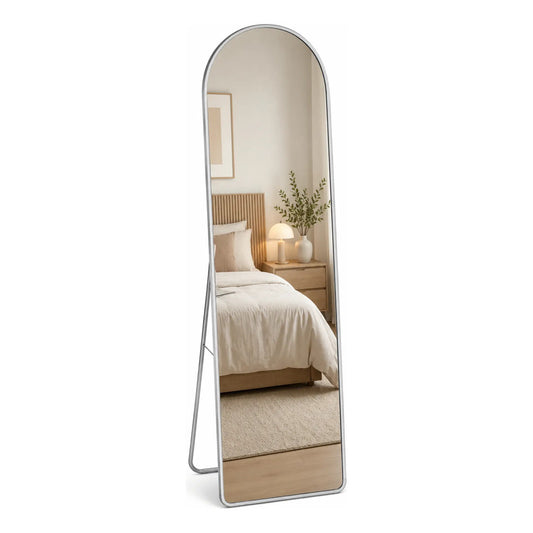 Espejo Ovalado Cuerpo Completo Curvo Soporte Decorativo Bronce Metalizado Satinado Elegante Moderno Premium Decorativo Minimalista Luxury Vintage Cálido Sofisticado