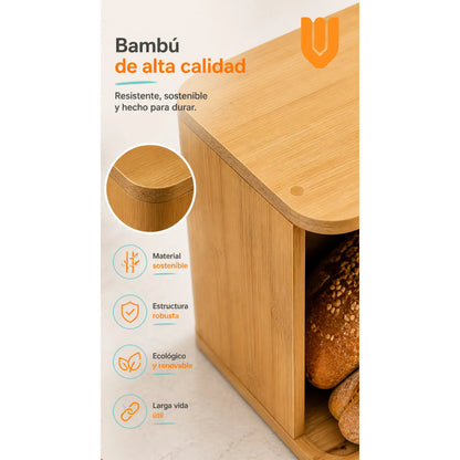 Panera Bambu Puerta Enrollable Almacenamiento Multiuso Hogar Panera Bambu Enrollable Cocina Organizador Pan Multiuso Hogar Almacenamiento Natural Cuadrada Bambu Natural Beige Madera Clara Arena...