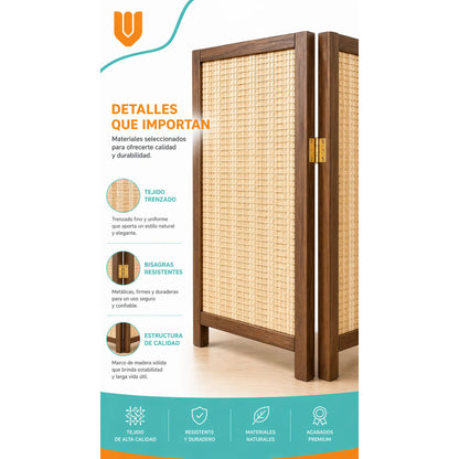 Biombo Separador Ambiente 4 Paneles Plegable Hogar 180cm Dec Biombo Tela Trenzada Panel Plegables Decoración Interior Elegante Divisor Ambientes Estilo Contemporáneo Funcional Hogar Beige