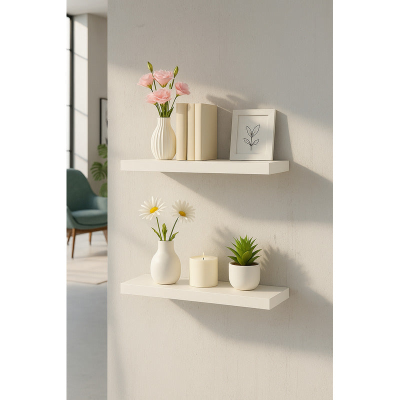 2 Repisa Flotante Dormitorio Baño Estantes Pared Mdf 40x15cm