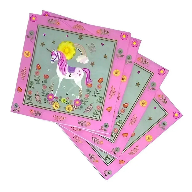X20 Servilletas Cumpleaños Feliz Cumpleaños  Unicornio  Rosado