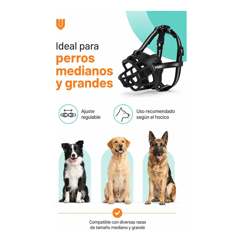 Bozal Perro Xl Vitrineon Cl Caucho Ajustable Antiescape