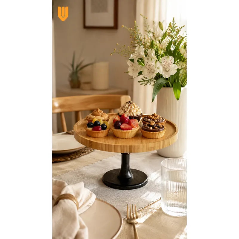 Base Torta Pedestal Cupcakes Stand Bambú Redondo Eventos Bambú Natural Tono Madera Claro Cálido Acabado Ecológico Premium Visible Estilo Nórdico Elegante Fiesta Postres Cupcakes