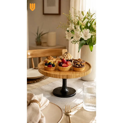 Base Torta Pedestal Cupcakes Stand Bambú Redondo Eventos Bambú Natural Tono Madera Claro Cálido Acabado Ecológico Premium Visible Estilo Nórdico Elegante Fiesta Postres Cupcakes