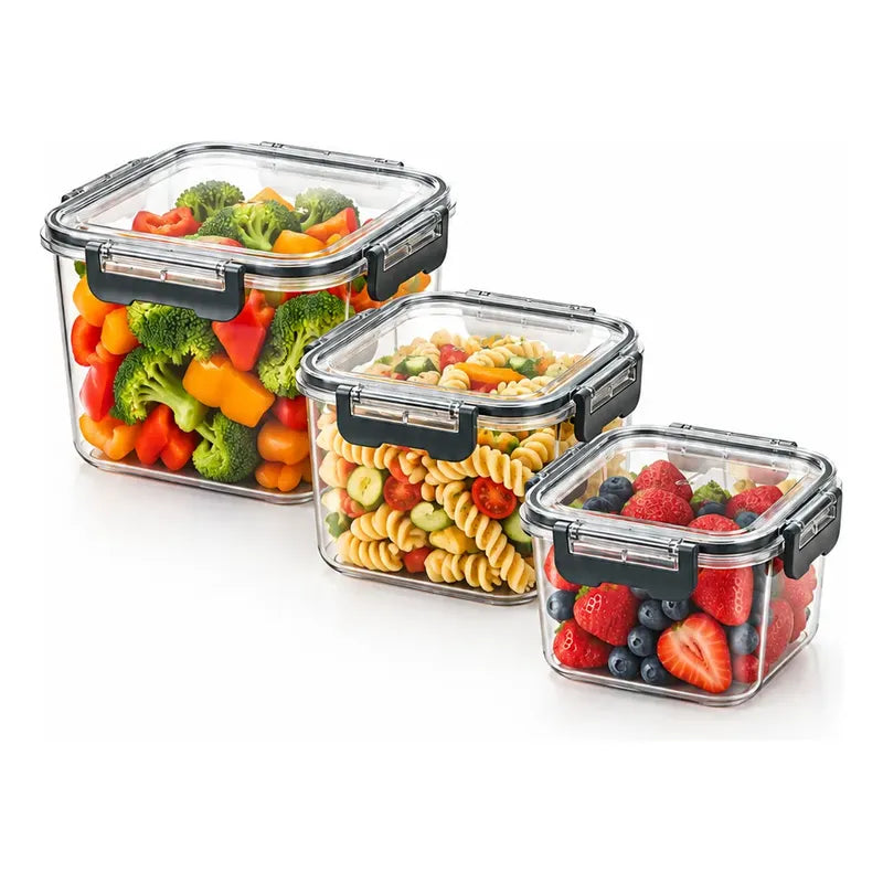 Set 3 Tupers Tapa Hermeticos Taper Contenedores Acrílico Transparente Tupers Rectangulares Potes Acrílico Transparentes Tapas Alimentos Cierres Laterales Cocina Despensa Hogar