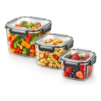 Set 3 Tupers Tapa Hermeticos Taper Contenedores Acrílico Transparente Tupers Rectangulares Potes Acrílico Transparentes Tapas Alimentos Cierres Laterales Cocina Despensa Hogar