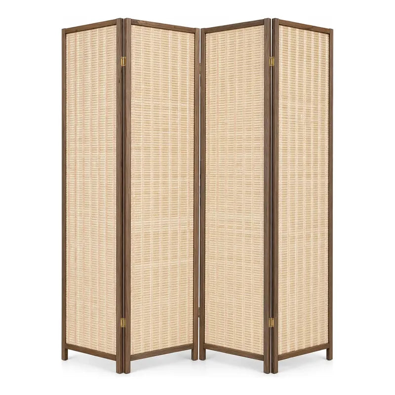 Vitrineon Biombo Compacto Resistente Diseño Contemporaneo Bi Biombo Tela Trenzada Panel Plegables Decoración Interior Elegante Divisor Ambientes Estilo Contemporáneo Funcional Hogar Beige