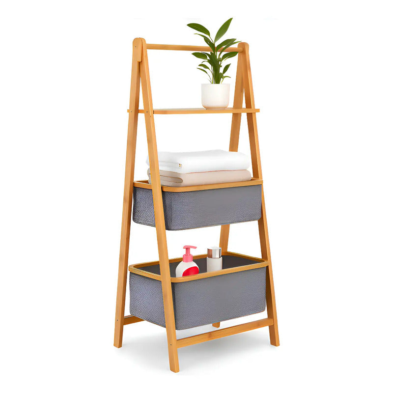 Vitrineon Mueble Bambu Organizador Baño Cestos Tela Estante Marrón Claro