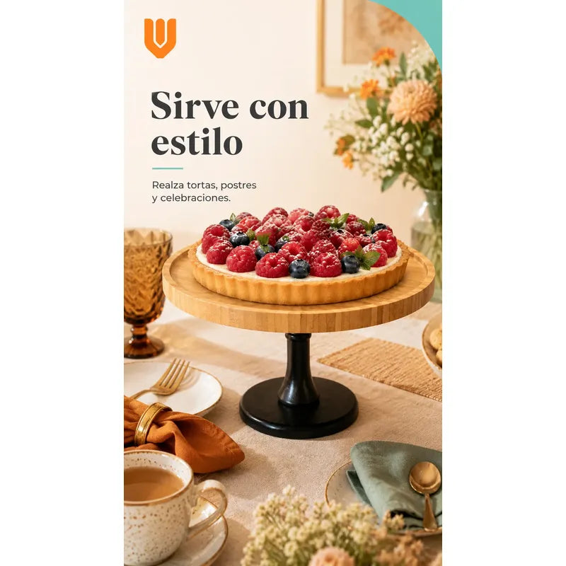 Base Torta Pedestal Cupcakes Stand Bambú Redondo Eventos Bambú Natural Tono Madera Claro Cálido Acabado Ecológico Premium Visible Estilo Nórdico Elegante Fiesta Postres Cupcakes