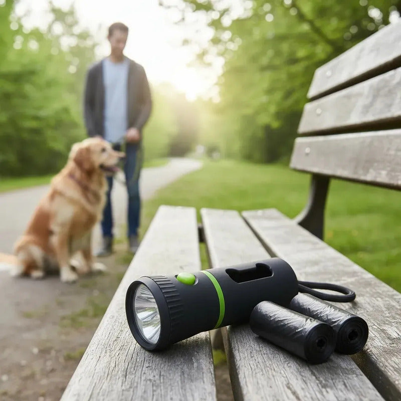 2 Dispensador Bolsas Mascotas Popo Caca Rollo Bolsas Luz Led Negro Dispensador Bolsas Mascota Linterna Led Porta Rollo Excremento Perro Gato Plastico 10 X 4 Cm Incluye Bolsas Premium