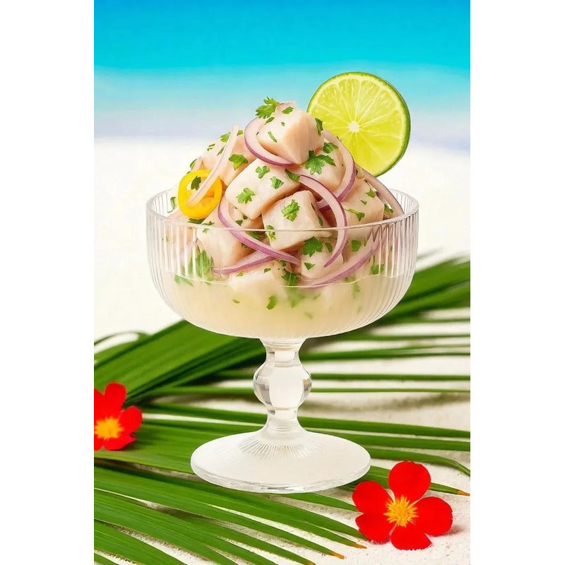 X6 Copas Vidrio Ceviche Coctel Mojito Cristal Fino Base Alta Texturizada Pack 6 Transparente Presentacion Profesional Restaurante Catering Eventos Mariscos Gourmet Postres