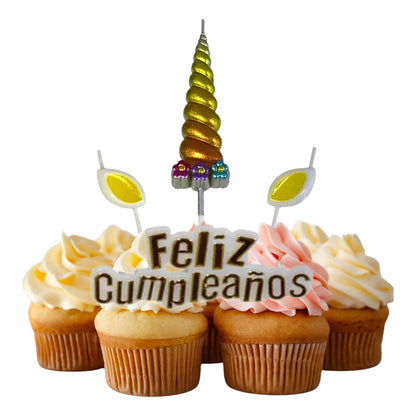Set 4 Velas De Cumpleaños Adornos Para Tortas Unicornio