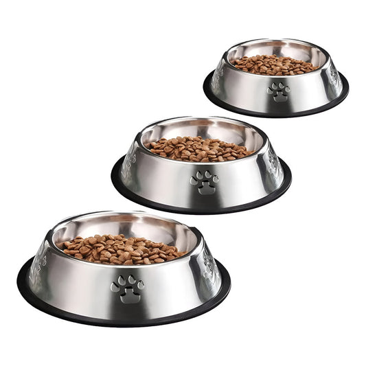 Pack X3 Comedero Perro Plato Perros Mascota  18, 22 Y 26 Cm Plateado