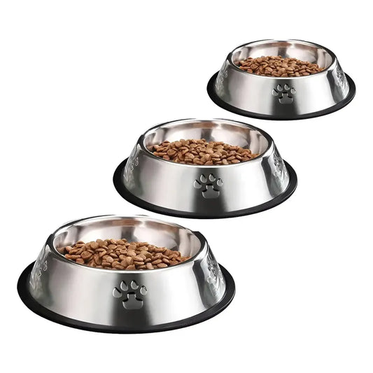 Pack X3 Comedero Perro Plato Perros Mascota  18, 22 Y 26 Cm Plateado