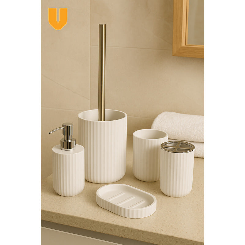 Set 5 Piezas Accesorios Decorativo Baños Juegos Baño Blanco Blanco