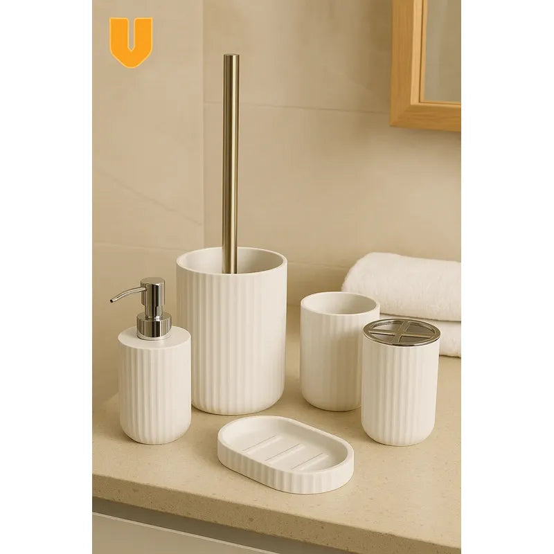 Set 5 Piezas Accesorios Decorativo Baños Juegos Baño Blanco Blanco