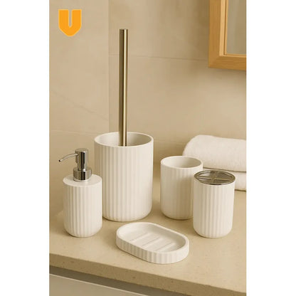 Set 5 Piezas Accesorios Decorativo Baños Juegos Baño Blanco Blanco