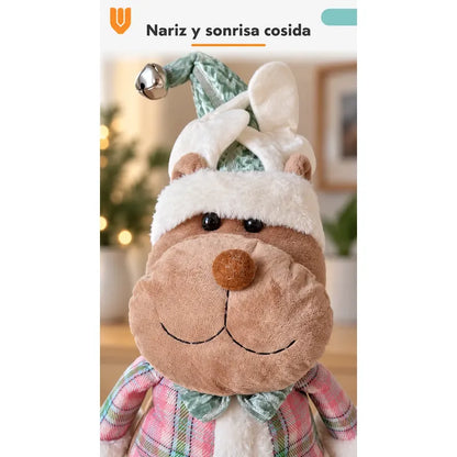 Muñeco Navideño 39cm Decorativo Adornar Figuras Navidad Blanco Muñeco Adorno Navideño Muñeco Papá Noel Viejito Pascuero Santa Claus Gorro Barba Blanca Figura Verdes Cascabel 39cm-reno
