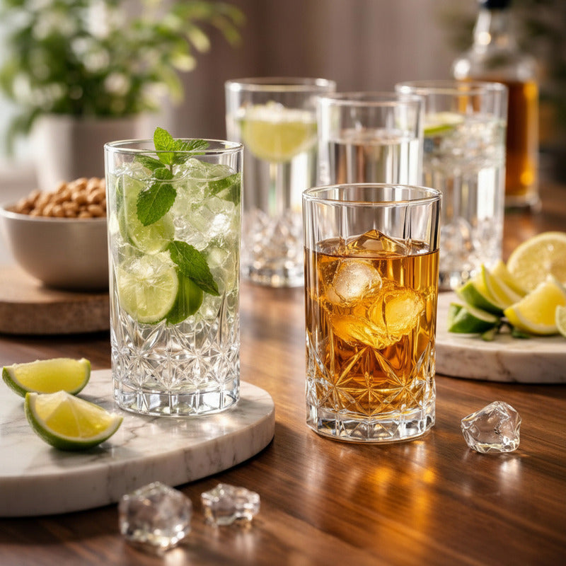 Set 6 Vaso Diamante Cristal 370ml Bebidas Bar Coctel Premium Vaso Diamante Vidrio Transparente 370ml Bebidas Cocteles Cerveza Jugos Bar Mesa Hogar Estilo Elegante Cristal Tallado