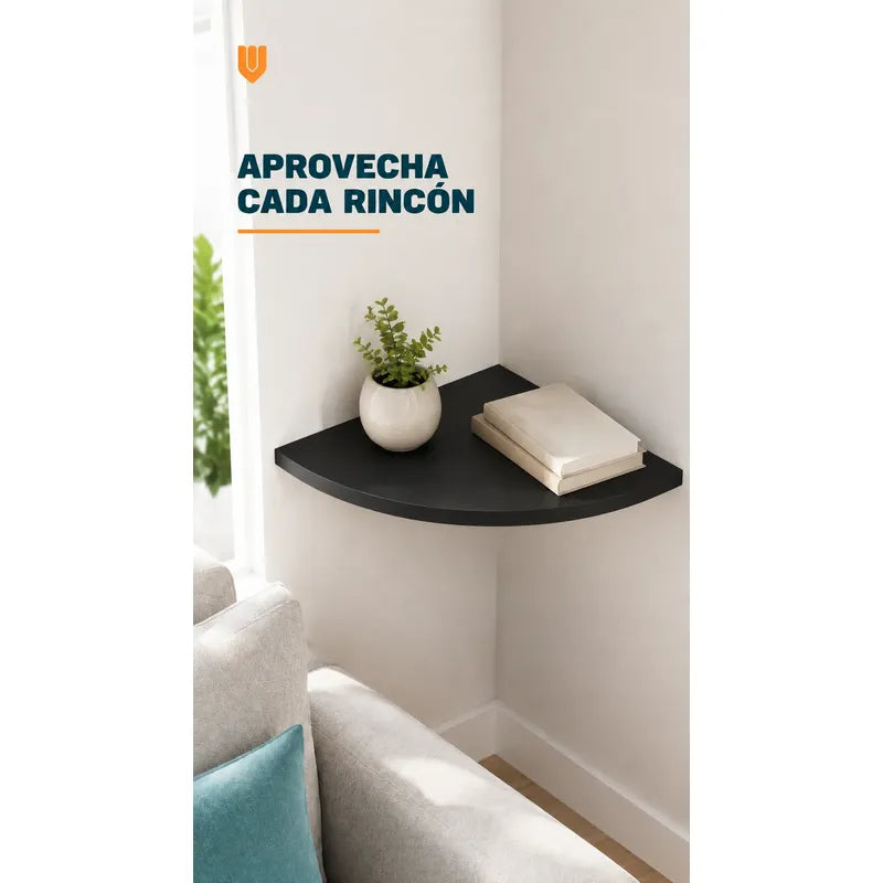 Repisas Flotante Negro Acabado Madera Pared 25cm Esquinera Repisa Esquinera Flotante Acabado Madera Cuarto Círculo Borde Curvo Fijación Oculta Mural Decorativa 25cm