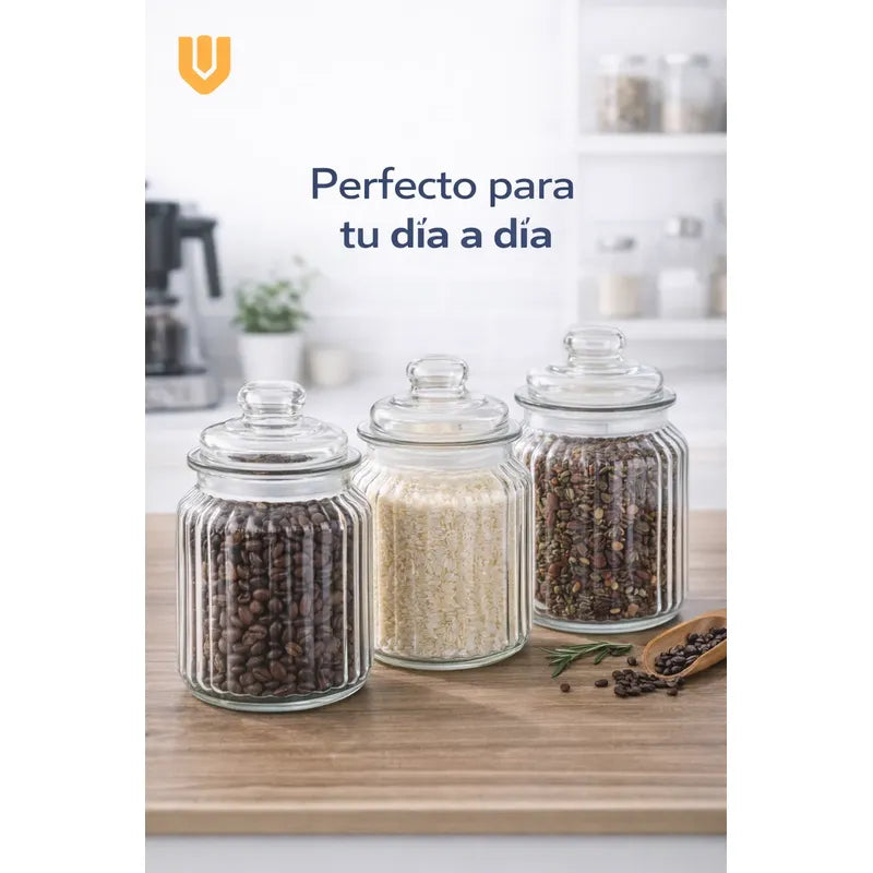 X6 Azucarero Frascos Especieros Hermetico Bombonera Azucarer Transparente Cristal Claro Acabado Limpio Elegante Moderno Permite Visualizar Contenido Condimentos Sal Azucar Cafe