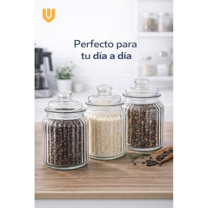 X6 Azucarero Frascos Especieros Hermetico Bombonera Azucarer Transparente Cristal Claro Acabado Limpio Elegante Moderno Permite Visualizar Contenido Condimentos Sal Azucar Cafe