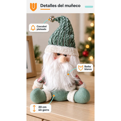 Muñeco Pascuero Navideño 45cm Decorativo Figuras Navidad Blanco Muñeco Pascuero Navideño Muñeco Papá Noel Viejito Pascuero Santa Claus Gorro Barba Blanca Figura Verdes Cascabel 45cm-pascuero