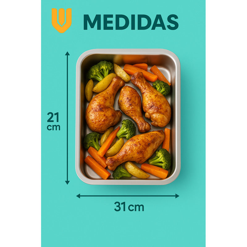 6 Bandeja Acero Inoxidable Horno Multiuso Reposteria 31x21cm