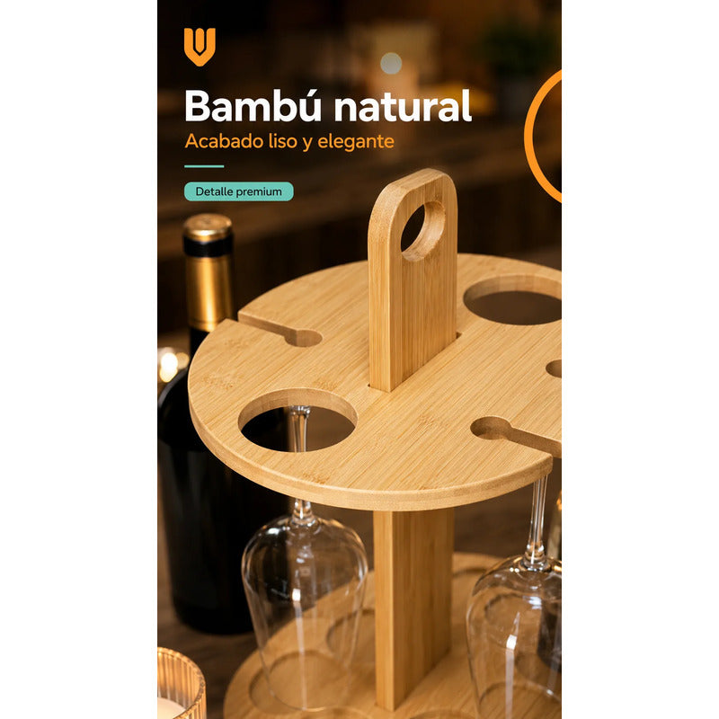 Rack Soporte Porta Vino Copas Organizador Madera Bambu Mader Bambú Mediano