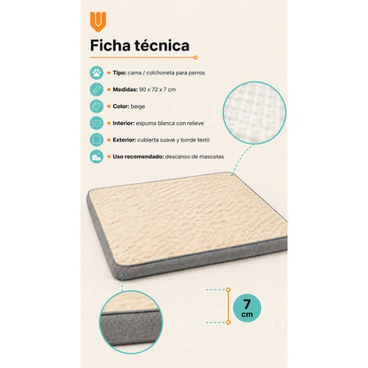Cama Mascotas Perros Acolchada Resistente Lavable 90x72cm Color Beige