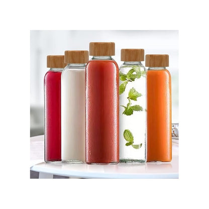 X2 Botella De Vidrio Tapa Bambu Botella Agua Jugo Bebida 1l