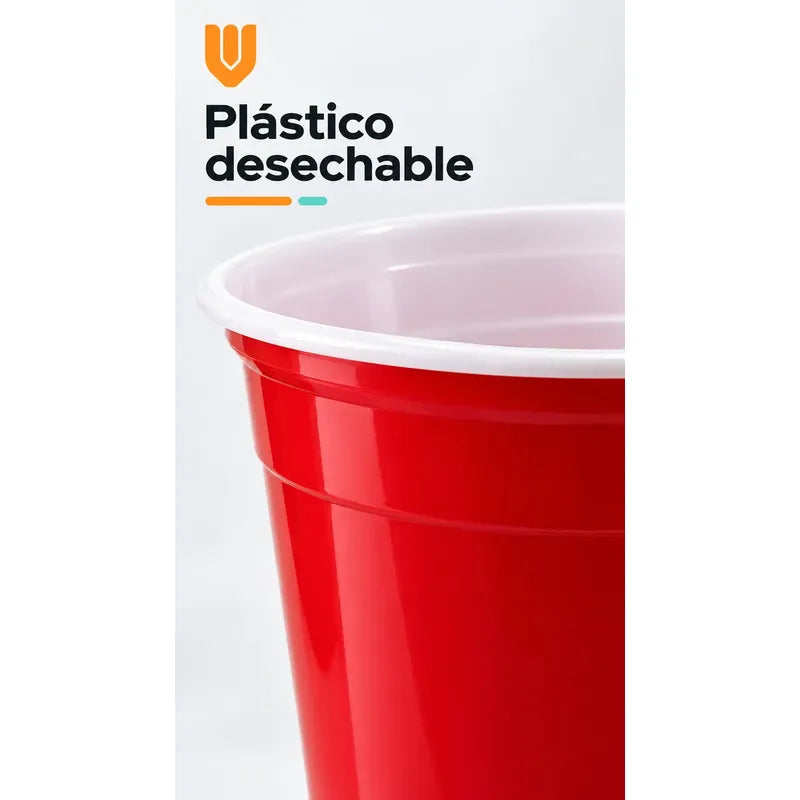 50 Vasos Desechables Plasticos Bebidas Fiesta 400ml Rojo Vasos Plásticos Desechables Rojos Unidades Fiesta Cumpleaños Eventos Asados Apilables Bebidas Bicolor Reuniones 400ml