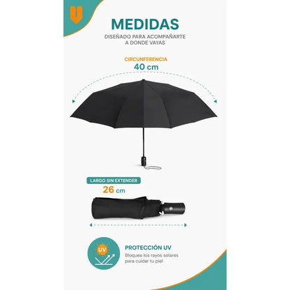 2 Paraguas Retractil 8 Varillas Paragua Para Lluvia Sombrill Negro Liso